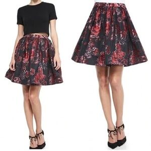 Alice + Olivia Floral Black Red A-Line Mini Skirt S (6)